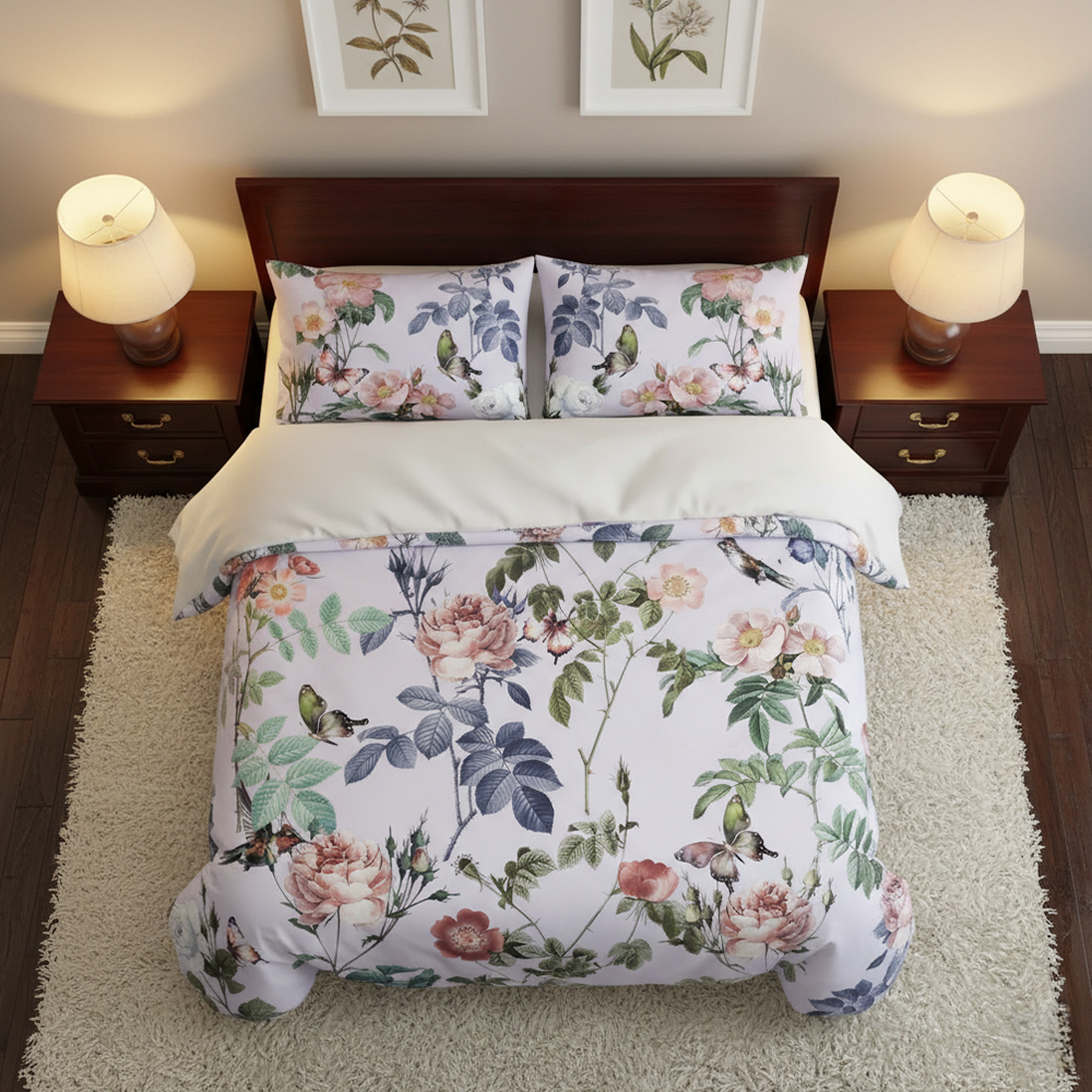 Cathy Vintage blomster- og fugletrykk Moderne dynetrekk Dynetrekksett Sengesett