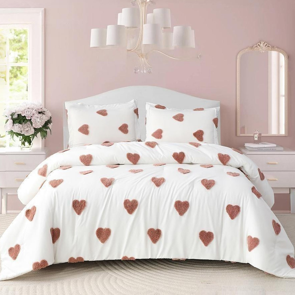 Talulah Heart Tufted Chenille Broderi Dynetrekk Dynetrekk Sett Sengesett