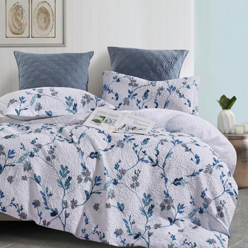 Margot Textured Botanical Floral Printed Seersucker Dynetrekk Dynetrekk Sett Sengesett
