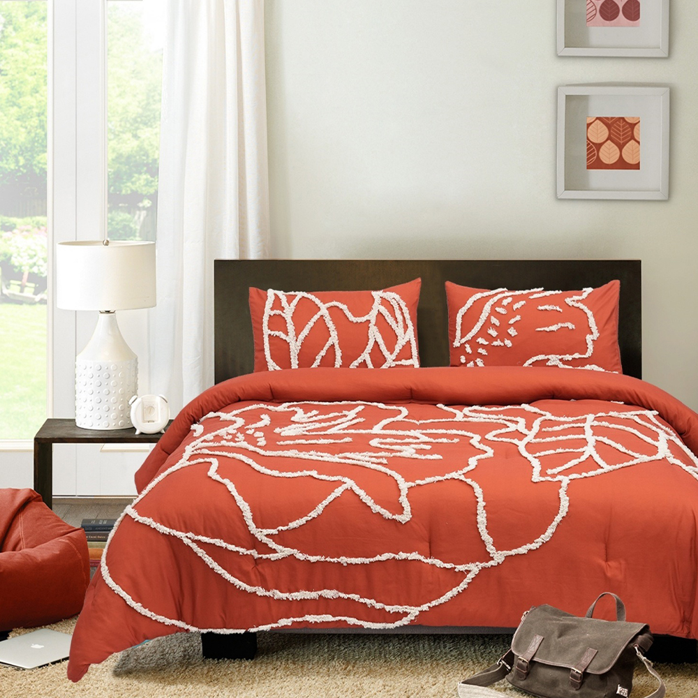 Harper Floral Tufted Chenille Broderi Dynetrekk Dynetrekk Sett Sengesett