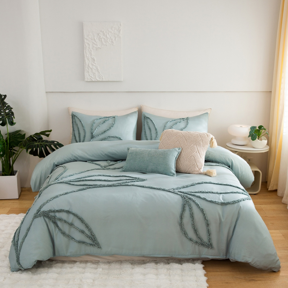 Sammy Leaf Tufted Chenille Broderi Dynetrekk Dynetrekk Sett Sengesett