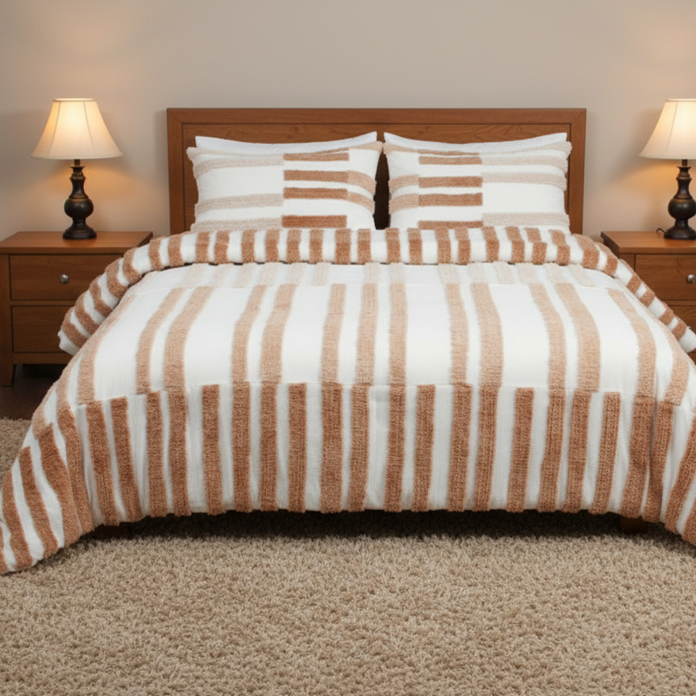 Collette Strip Tufted Chenille Broderi Dynetrekk Dynetrekk Sett Sengesett