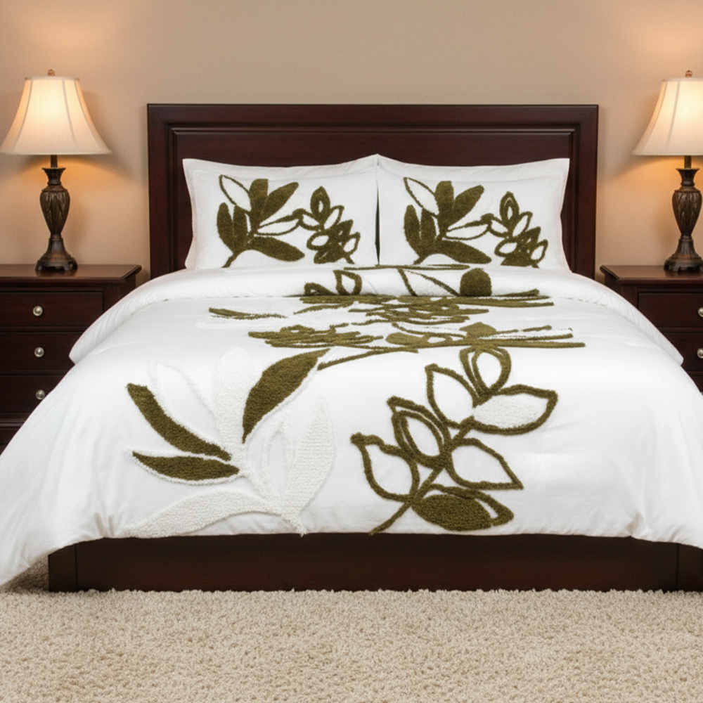 Gia Botanical Leaf Tufted Chenille Broderi Dynetrekk Dynetrekk Sett Sengesett