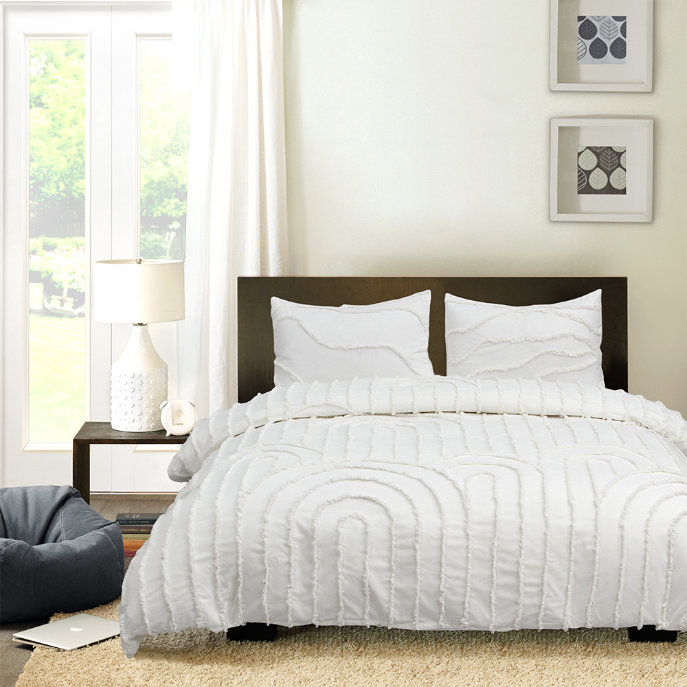 Ava Geometric Arc Modern Tufted Chenille Broderi Dynetrekk Dynetrekk Sett Sengesett