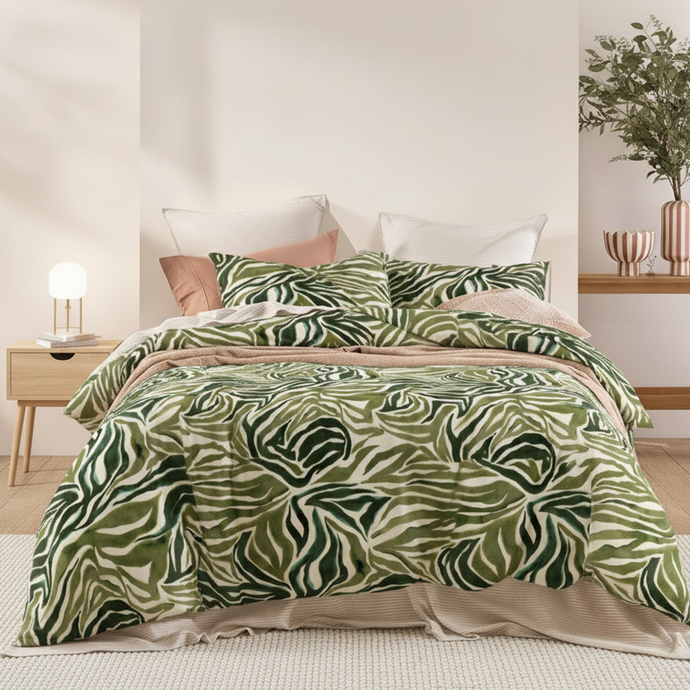 Green Leaf Prints Pure Microfiber Cotton Printed Dyne Cover Quilt Cover Set Sengesett