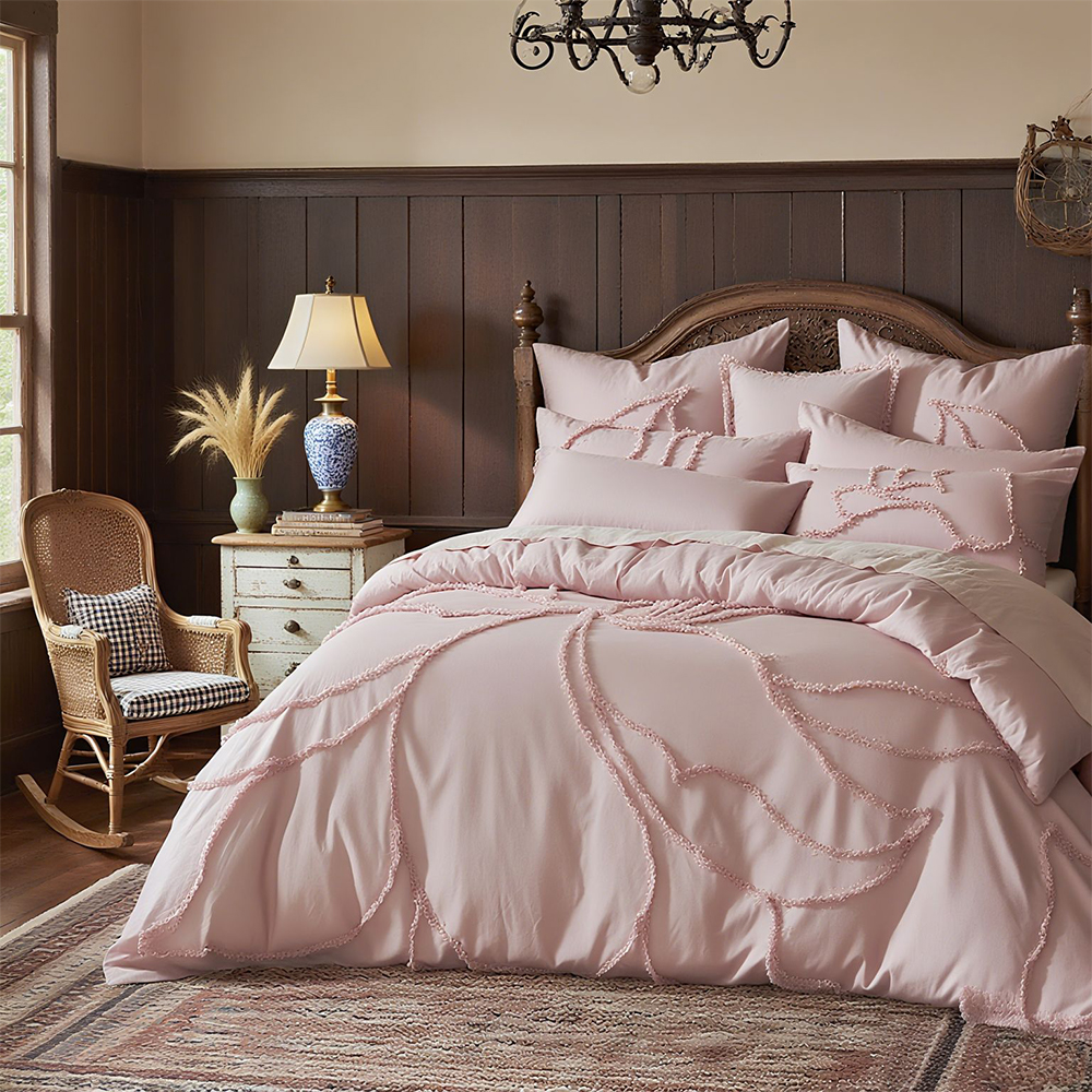 Catalina Botanical Floral Tufted Chenille Broderi Dynetrekk Dynetrekk Sett Sengesett